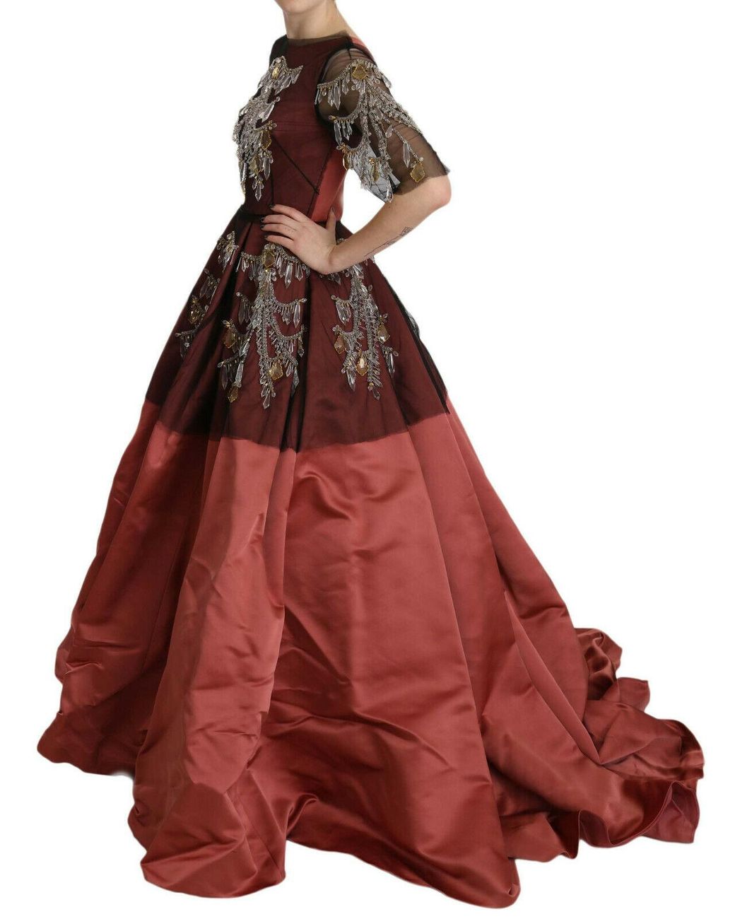 Dolce & Gabbana Red Crystal Chandelier Silk Princess Gown Dress