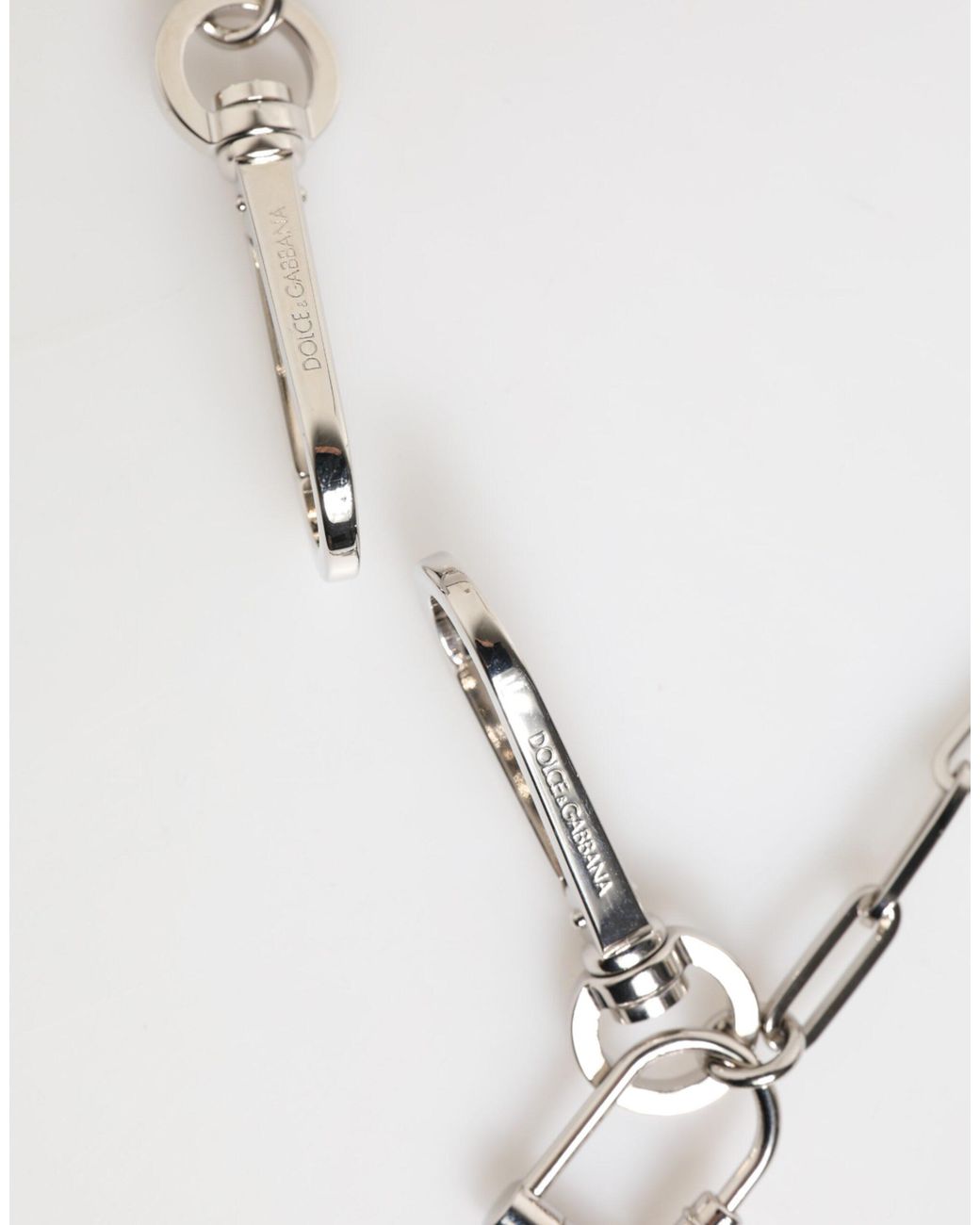 Dolce & Gabbana White Tone Metal Chain Dg Logo Pendant Necklace for men