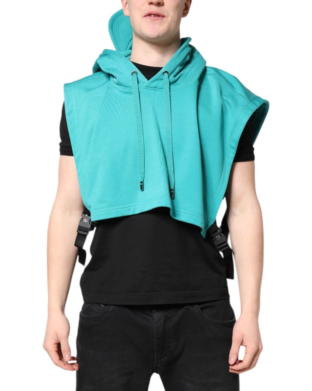 Dolce & Gabbana Blue Cotton Hooded Sportswear Vest Sweater for men