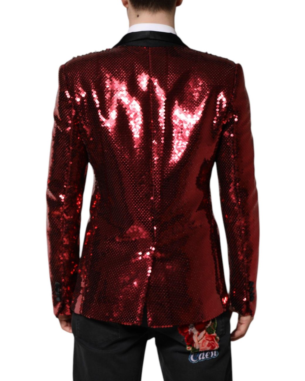 Dolce & Gabbana Red Sequin Blazer Notch Lapel for men