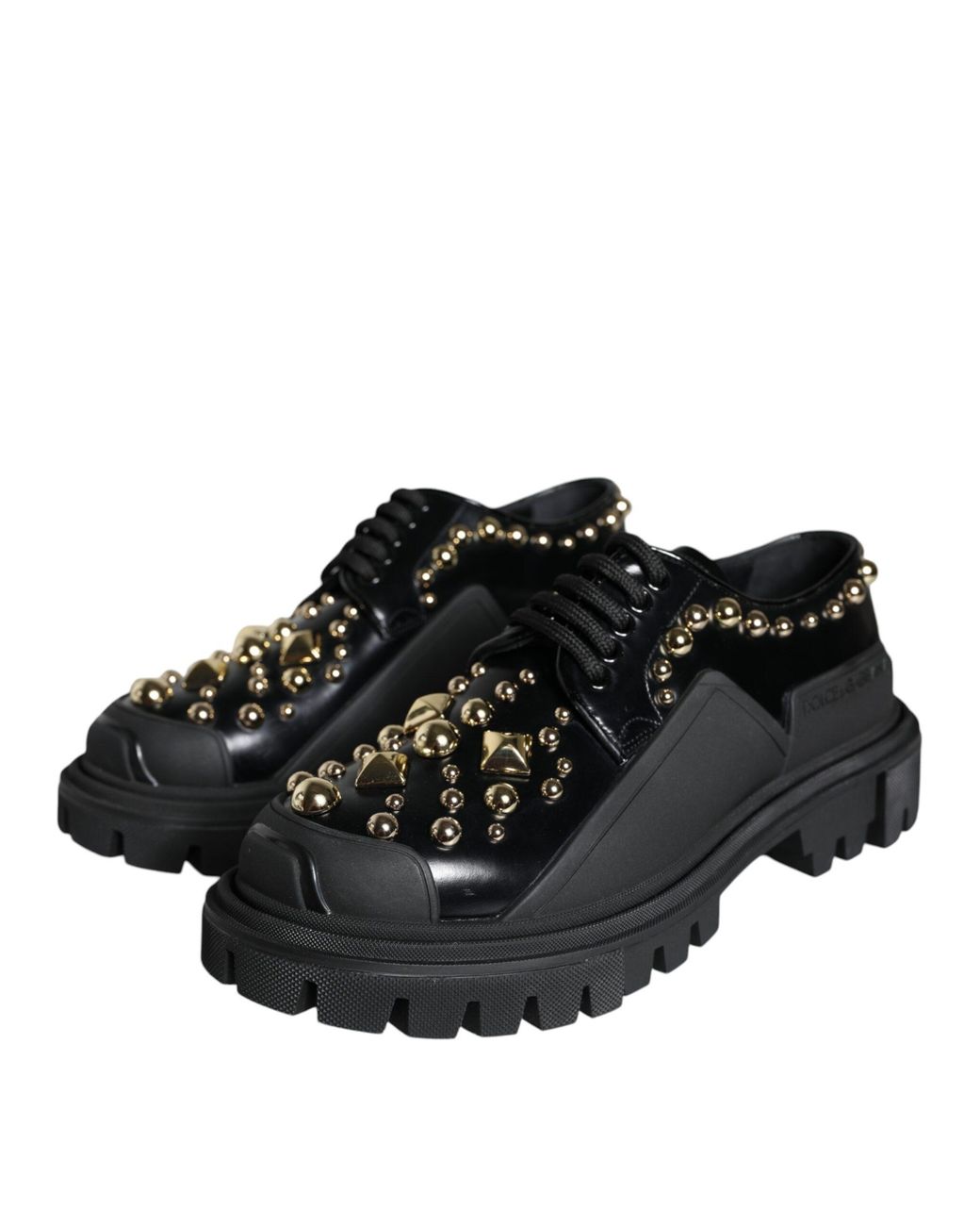 Dolce & Gabbana Black Leather Trekking Derby Embellished Shoes