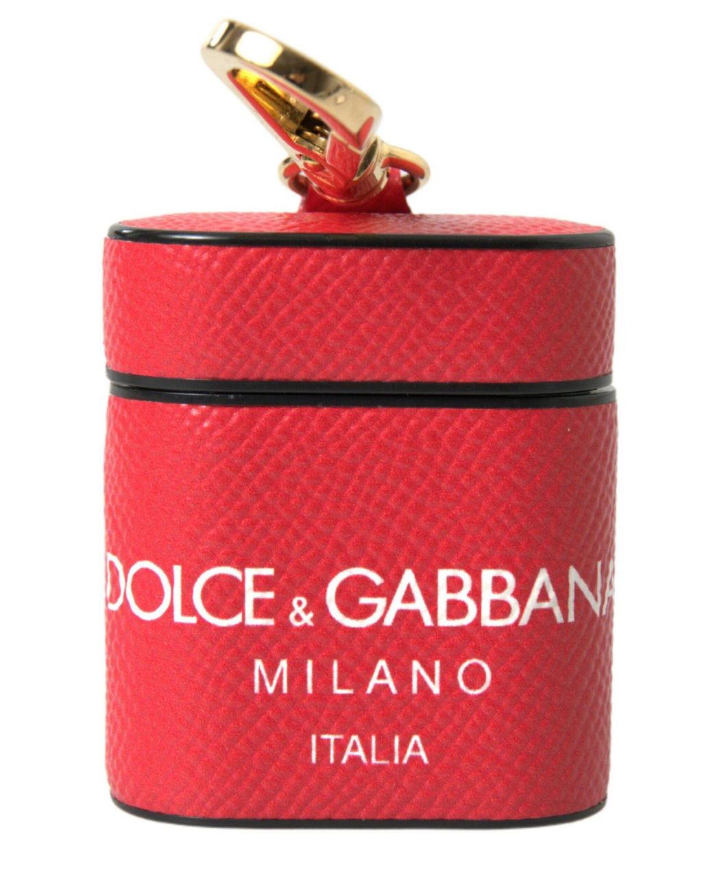 Dolce & Gabbana Red Leather Tone Metal Logo Print Strap Airpods Case Calf Accessory