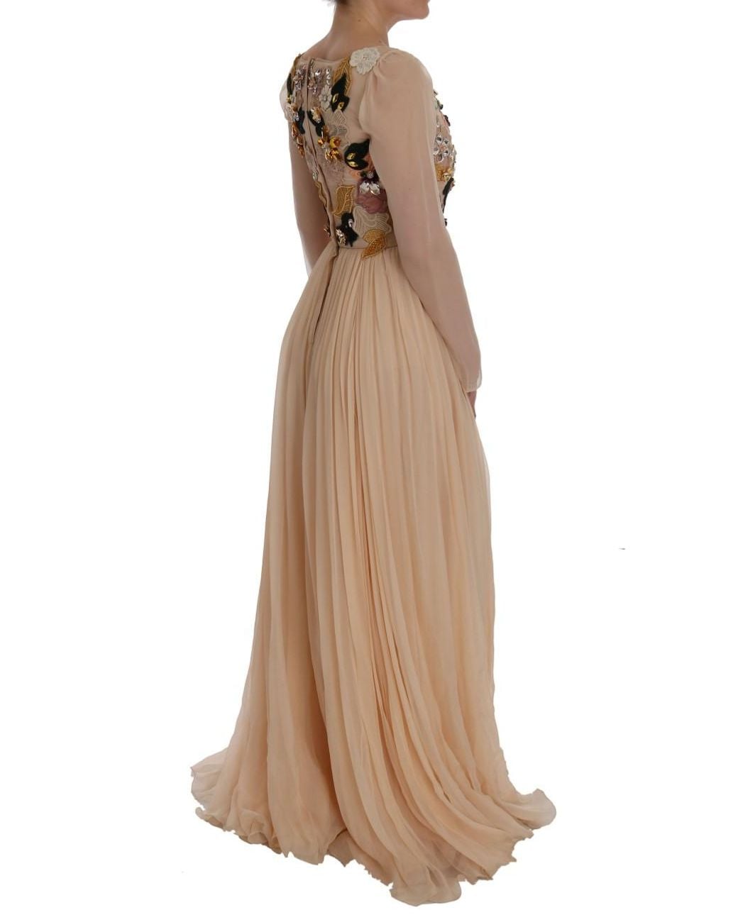 Dolce & Gabbana Natural Silk Floral Crystal Maxi Gown Dress