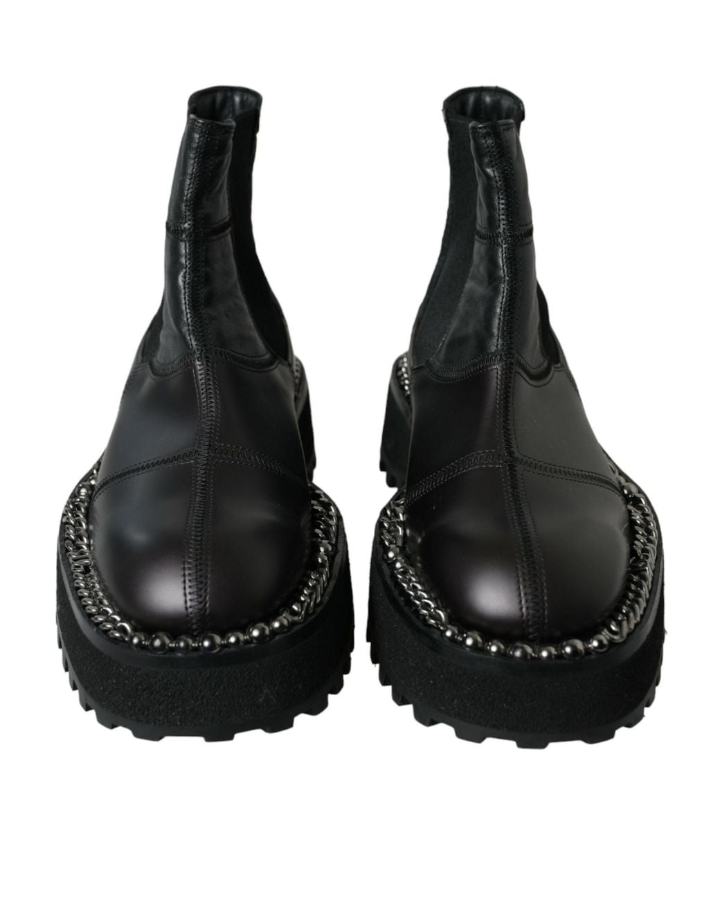 Dolce & Gabbana Black Leather Slip On Stretch Chelsea Boots Shoes for men