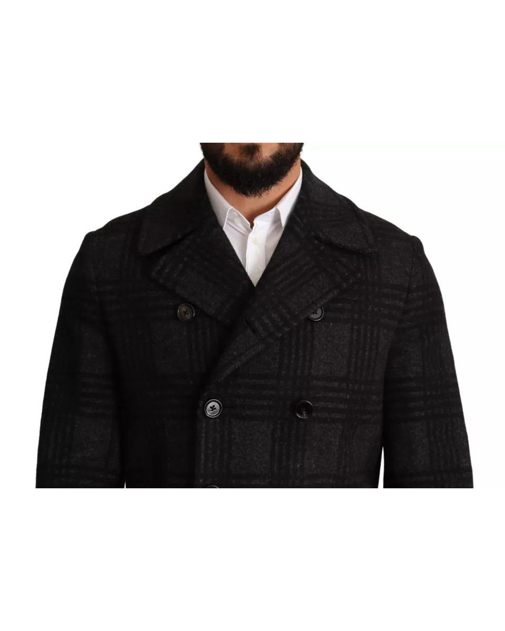 Dolce & Gabbana Black Trench Coat Check Wool Jacket for men