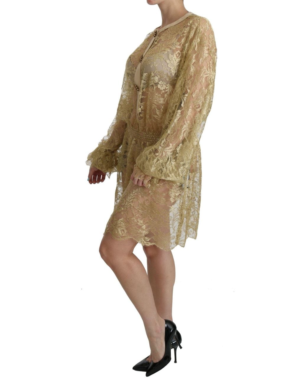 Dolce & Gabbana Multicolor Lace See Through A-line Knee Length Dress