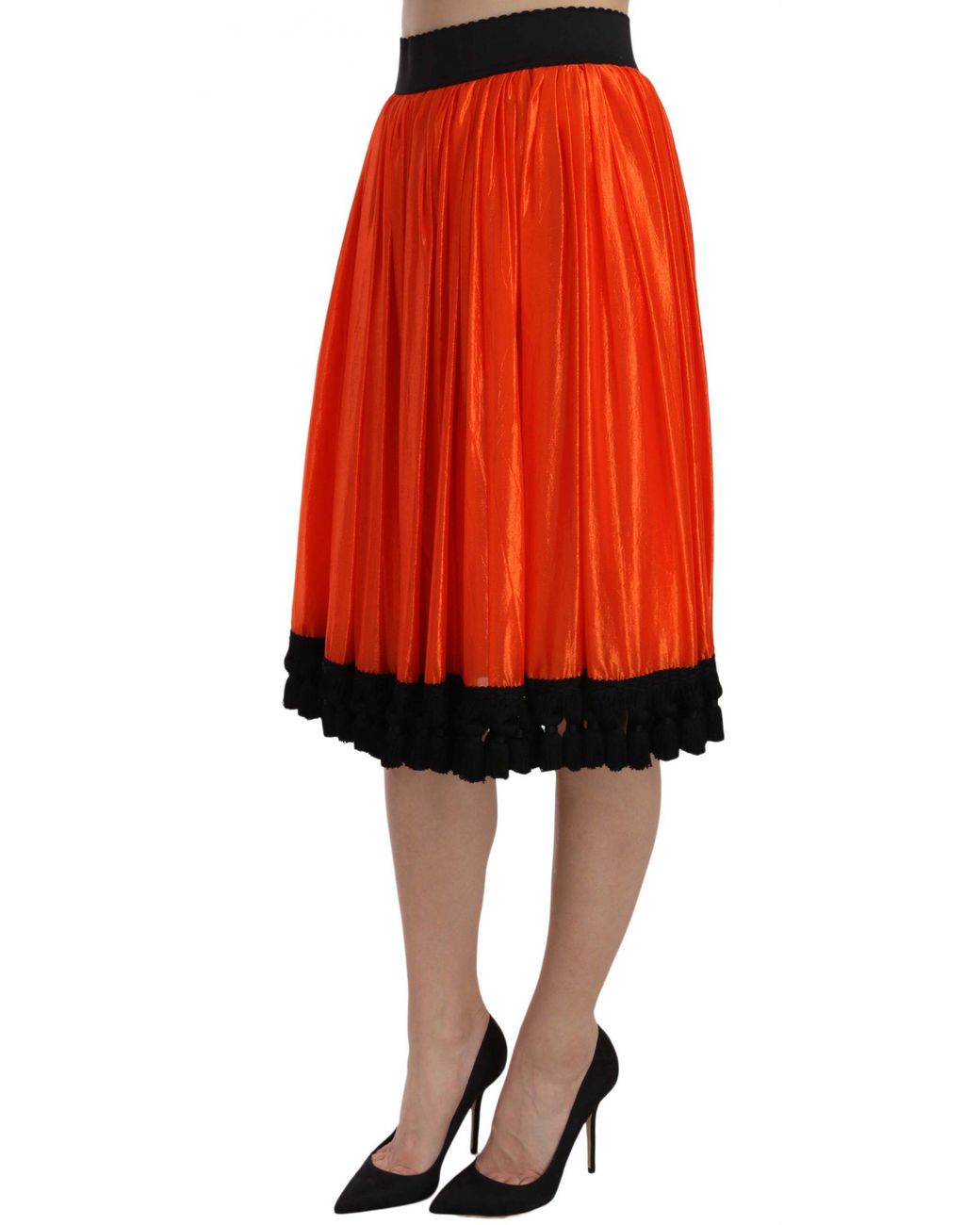 Dolce & Gabbana Orange High Waist Knee Length Skirt Nylon Silk