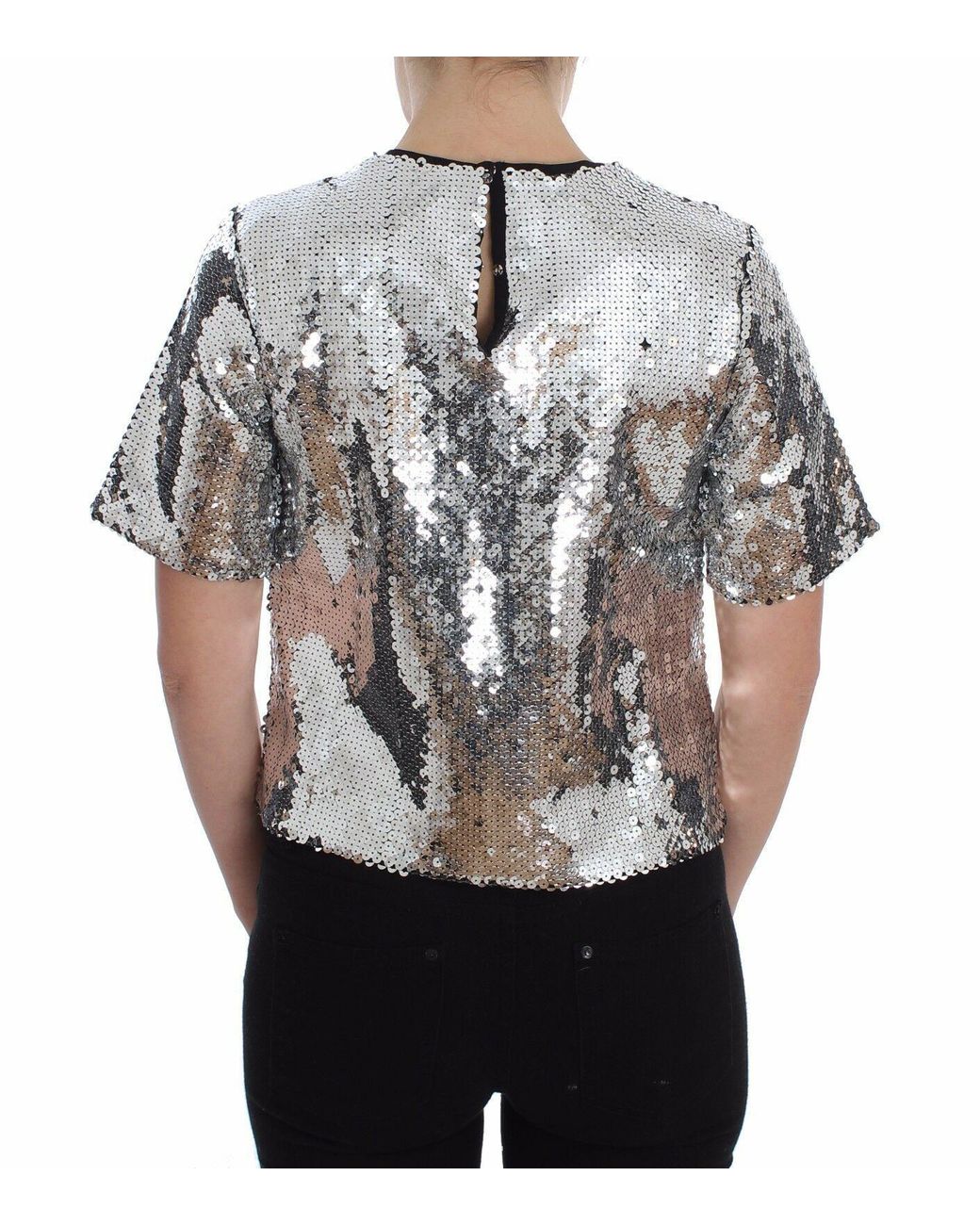 Dolce & Gabbana Gray Dolce Gabbana Sequin Top T-Shirts