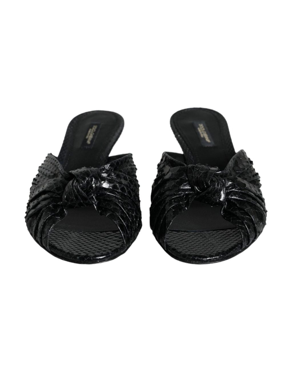 Dolce & Gabbana Black Leather Heels Slides Sandals Shoes
