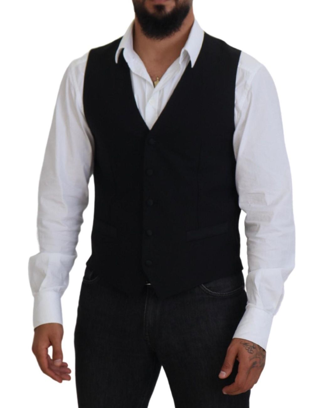 Dolce & Gabbana Black Virgin Wool Waistcoat Formal Vest for men