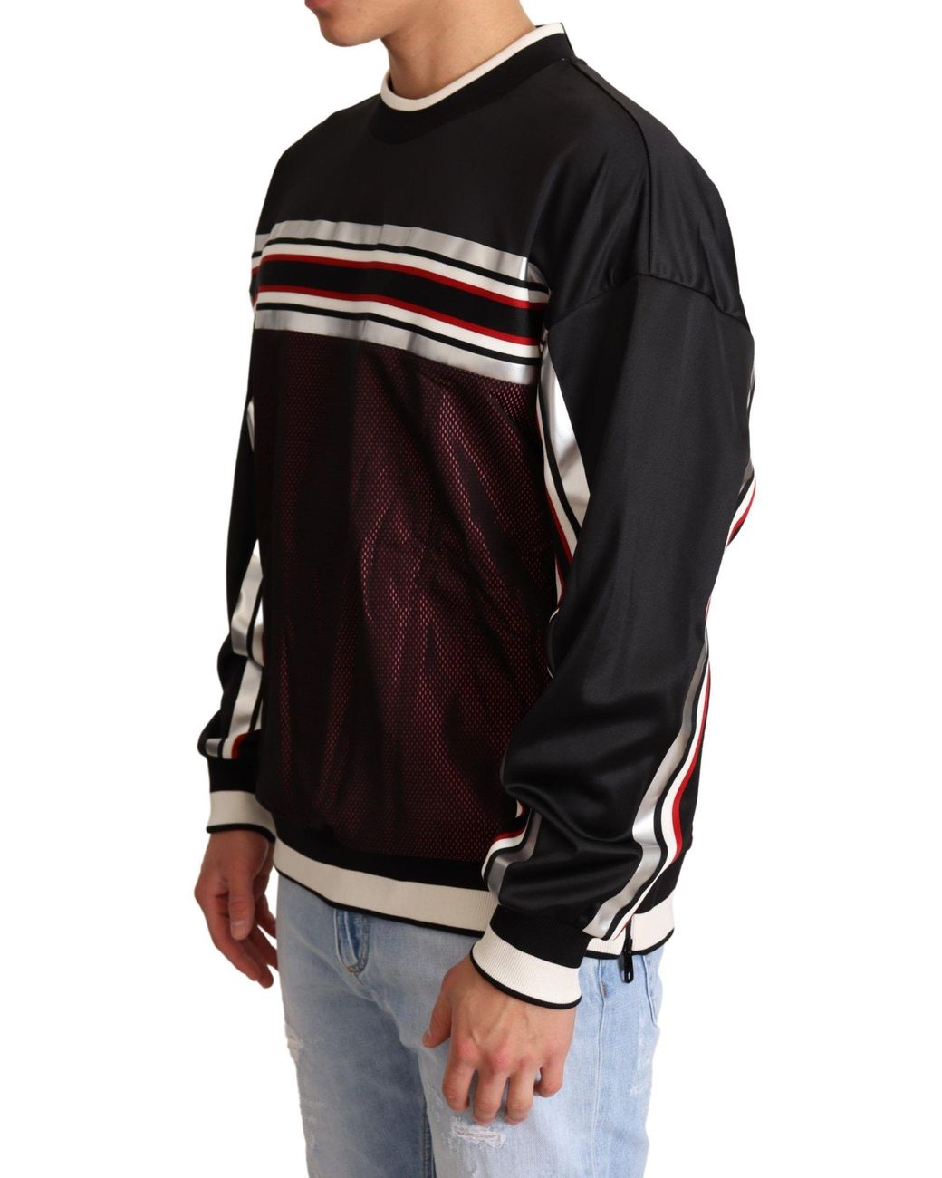 Dolce & Gabbana Black Mesh Sport Pullover Crewneck Sweater for men