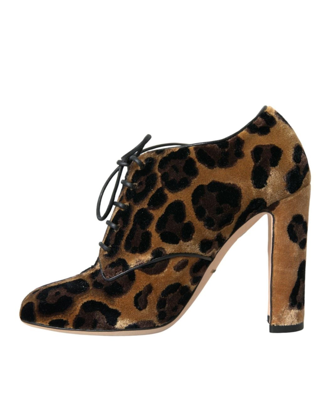 Dolce & Gabbana Black Leopard Hair Lace Up Booties Shoes