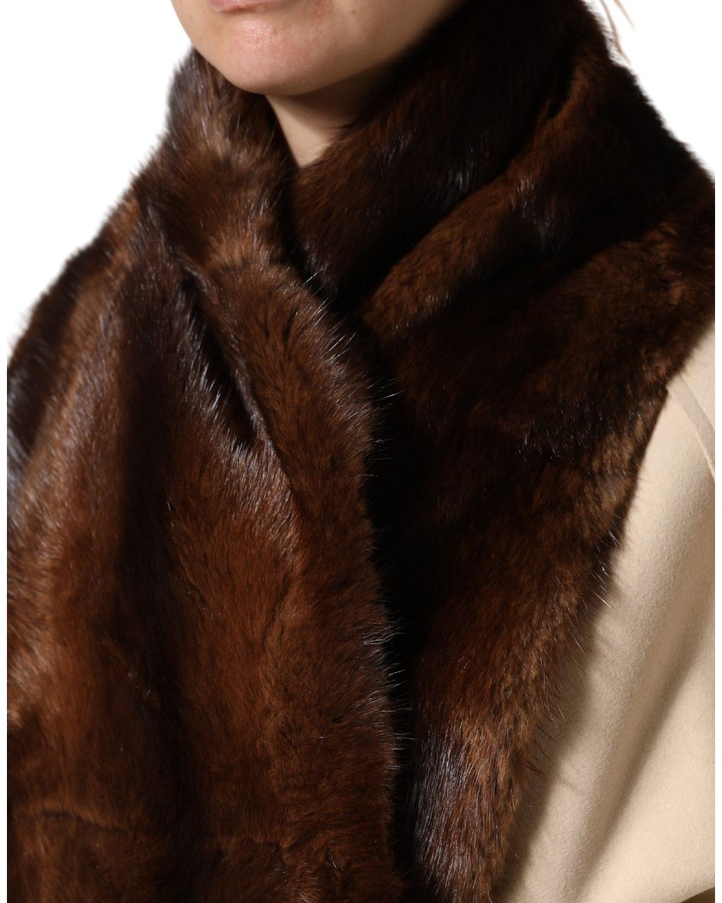 Dolce & Gabbana Brown Stripe Fur Shawl Wrap Scarf