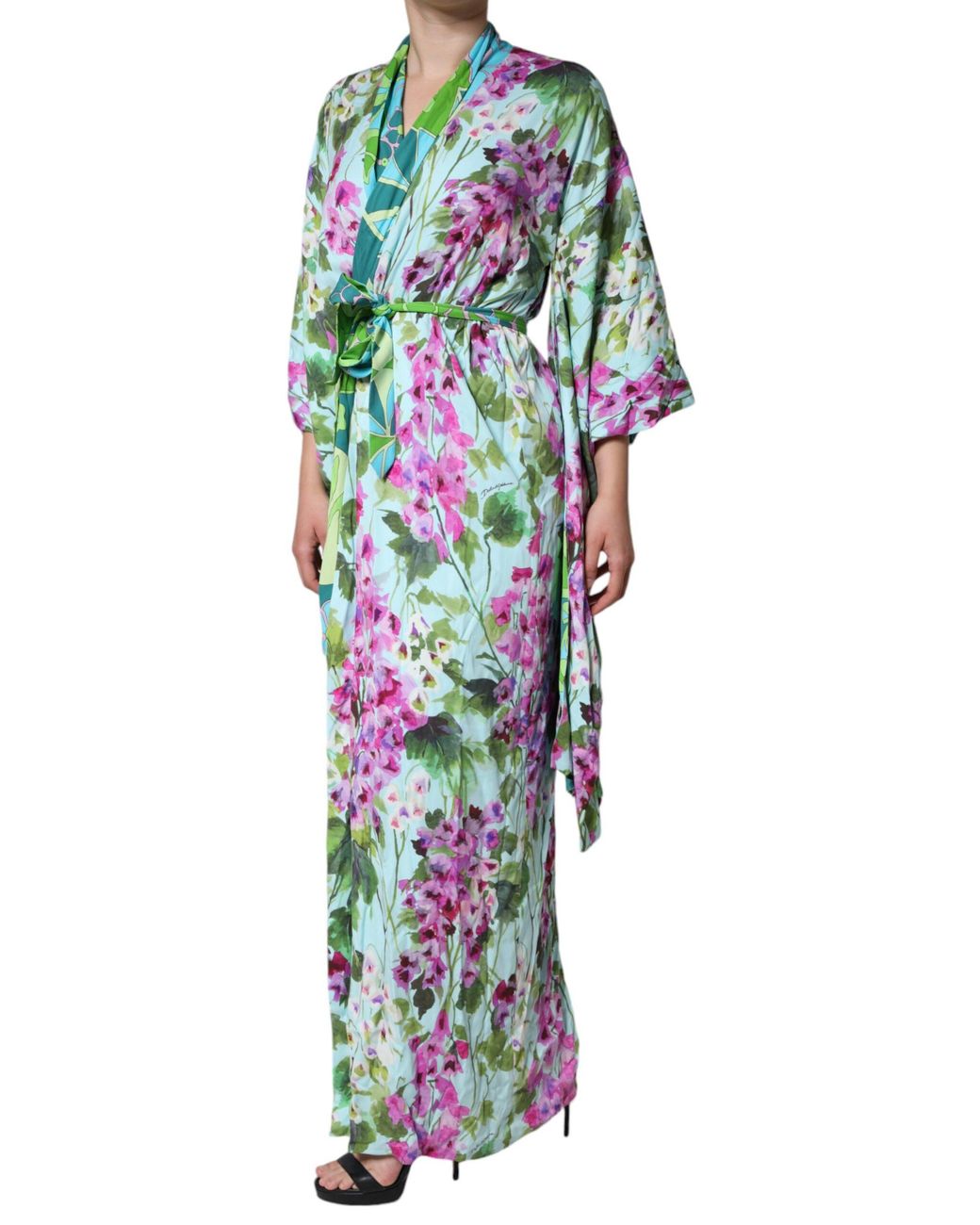 Dolce & Gabbana White Floral Silk Stretch Wrap Dress