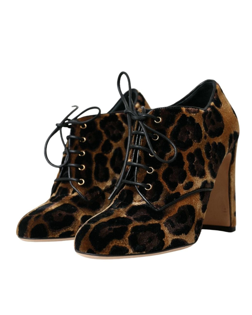 Dolce & Gabbana Black Leopard Hair Lace Up Booties Shoes