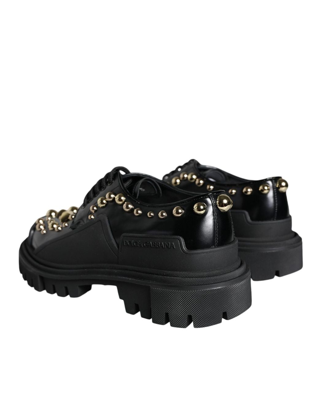 Dolce & Gabbana Black Leather Trekking Derby Embellished Shoes
