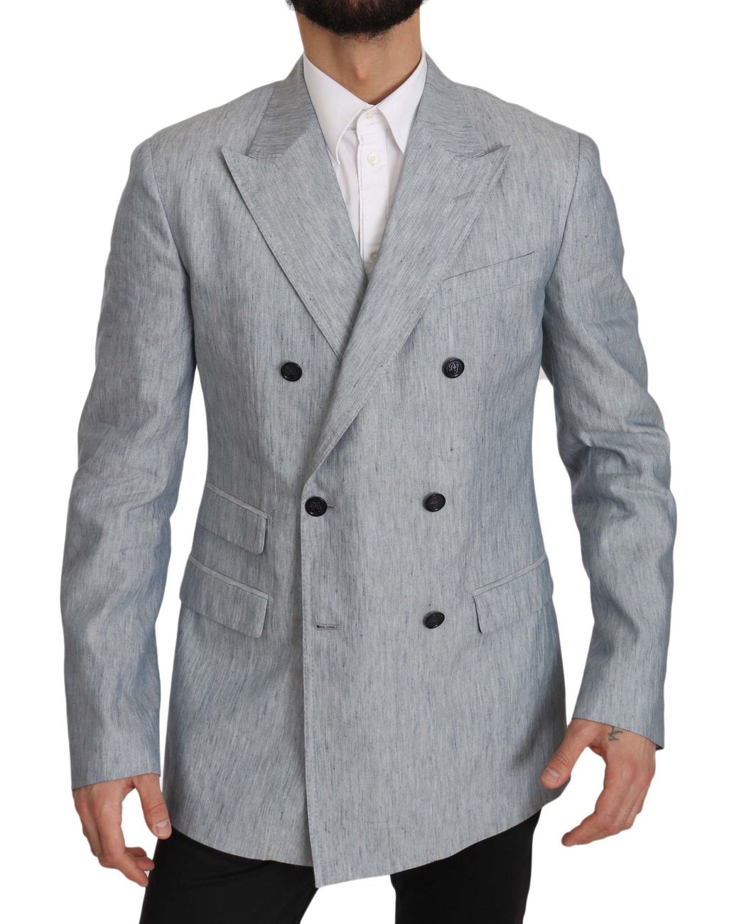 Dolce & Gabbana Gray Dolce Gabbana Blue Flax Napoli Jacket Coat Blazer for men