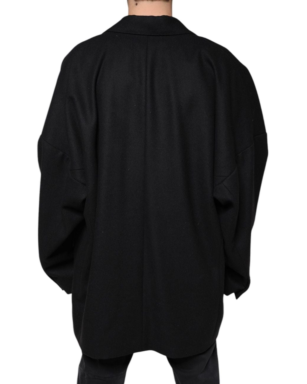 Dolce & Gabbana Black Wool Double Breasted Coat Jacket for men