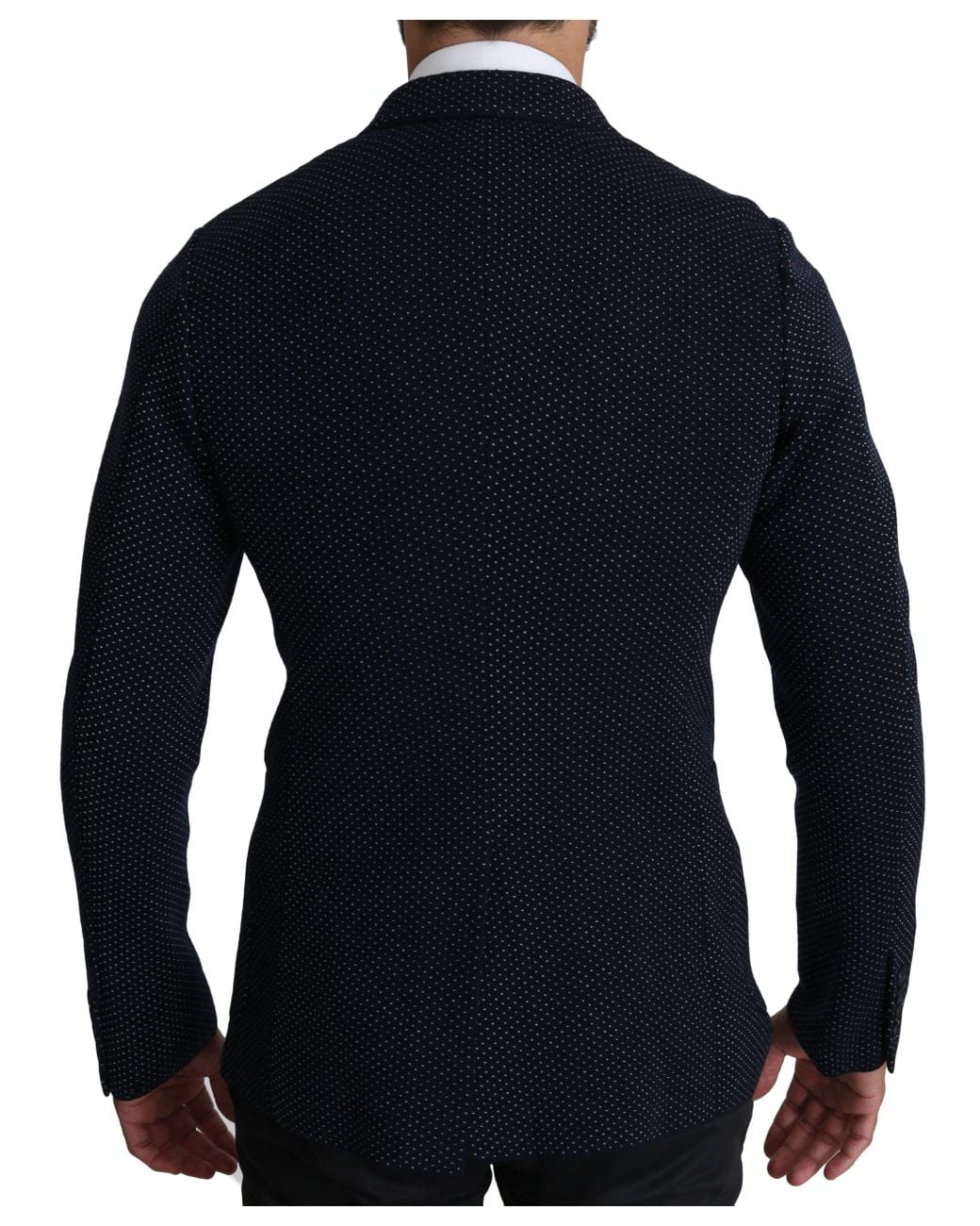 Dolce & Gabbana Blue Dark Dotted Double Breasted Coat Blazer for men