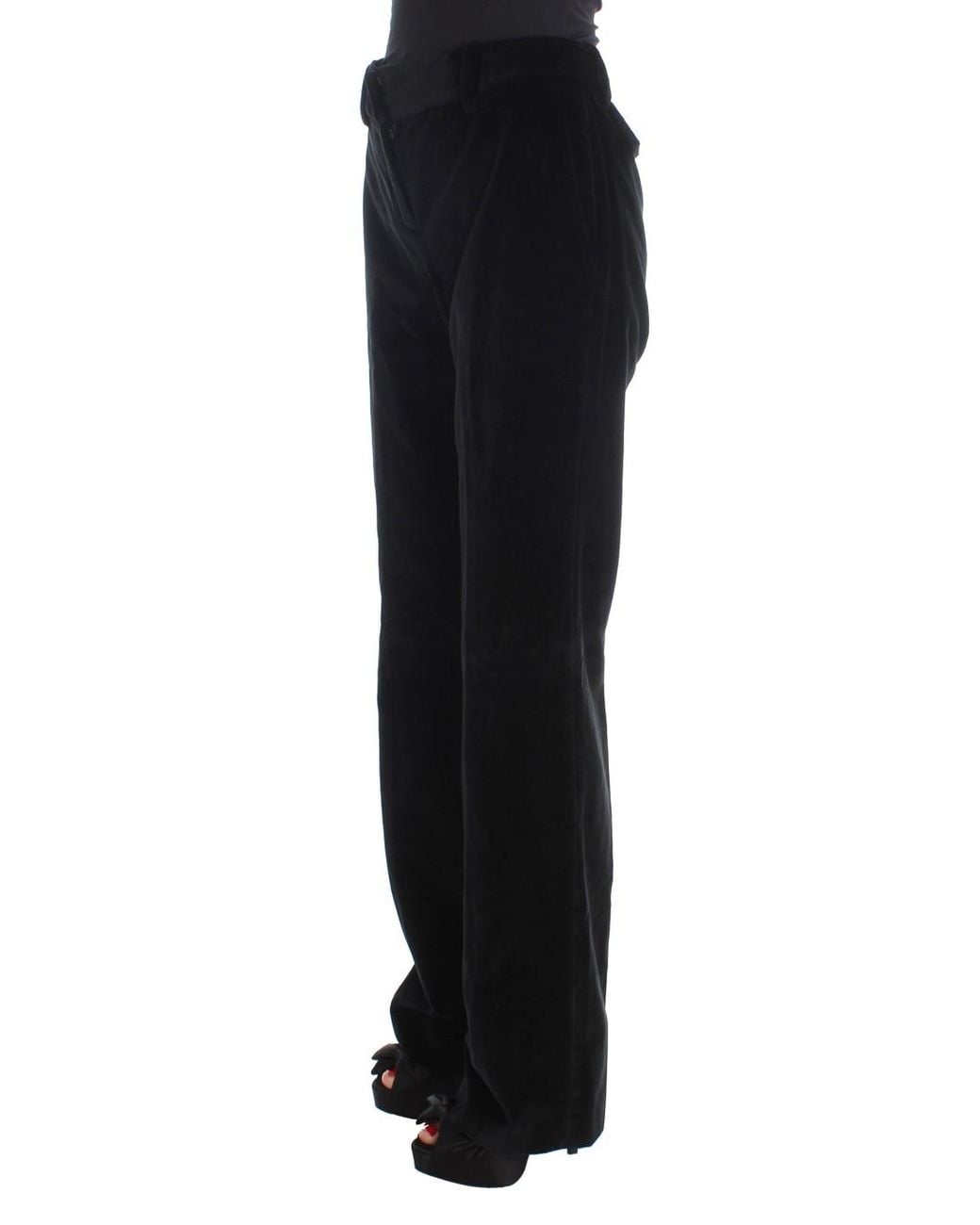 Ermanno Scervino Black Velvet Cotton Straight Legs Pants