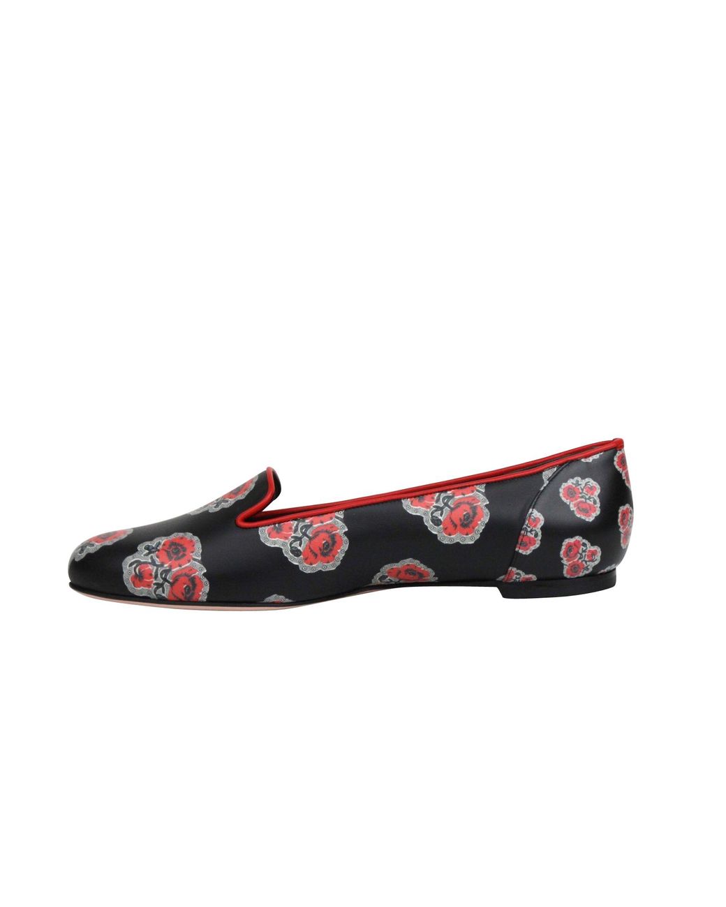McQueen Red Rose Pattern Leather Slipper Shoes