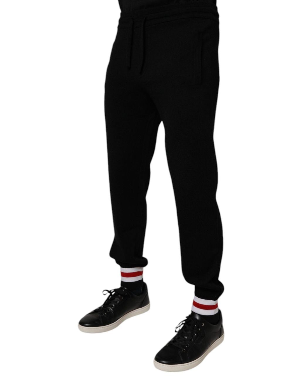 Dolce & Gabbana Black Wool Mid Waist Jogger Sweatmen's Pants for men