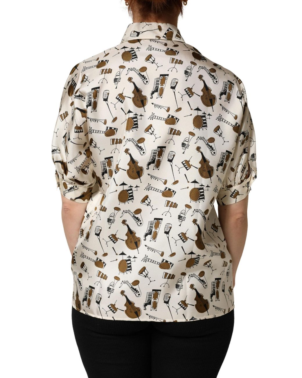 Dolce & Gabbana Natural Musical Instrument Print Short Sleeve Top