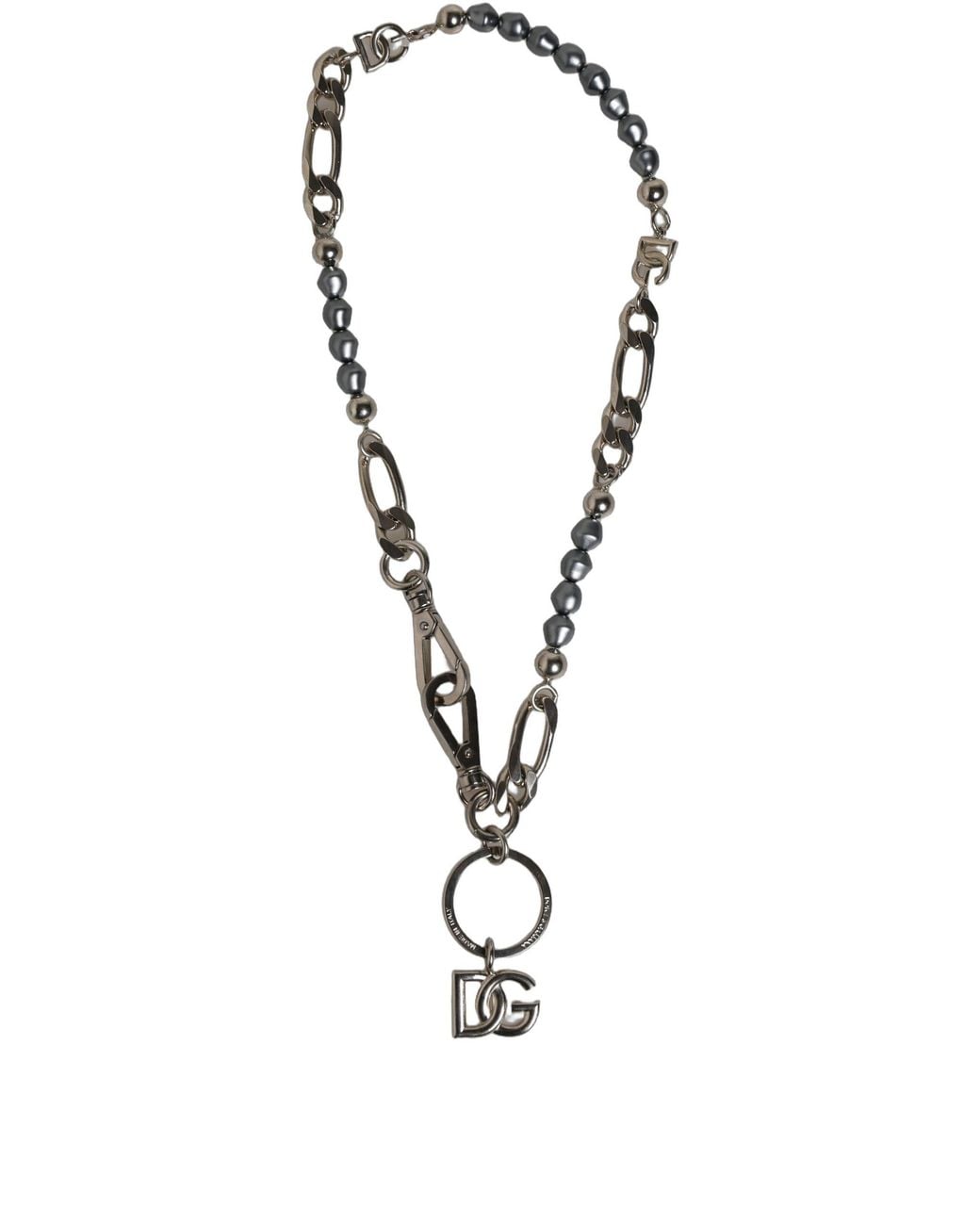 Dolce & Gabbana White Tone Chain Signature Dg Logo Pendant Necklace Brass