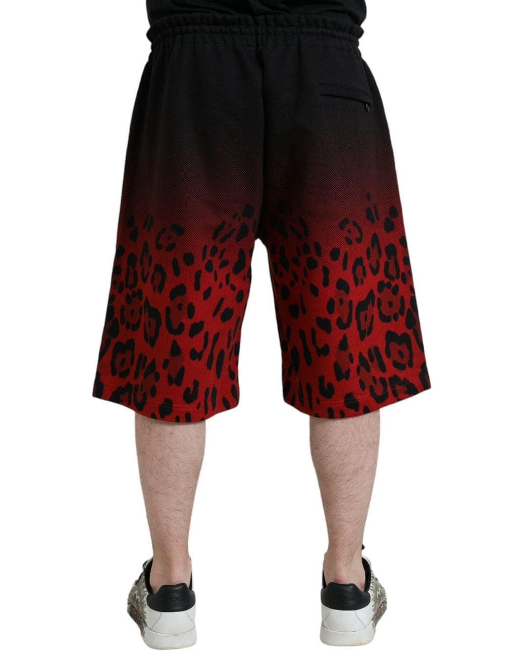 Dolce & Gabbana Red Leopard Print Cotton Bermuda Shorts for men