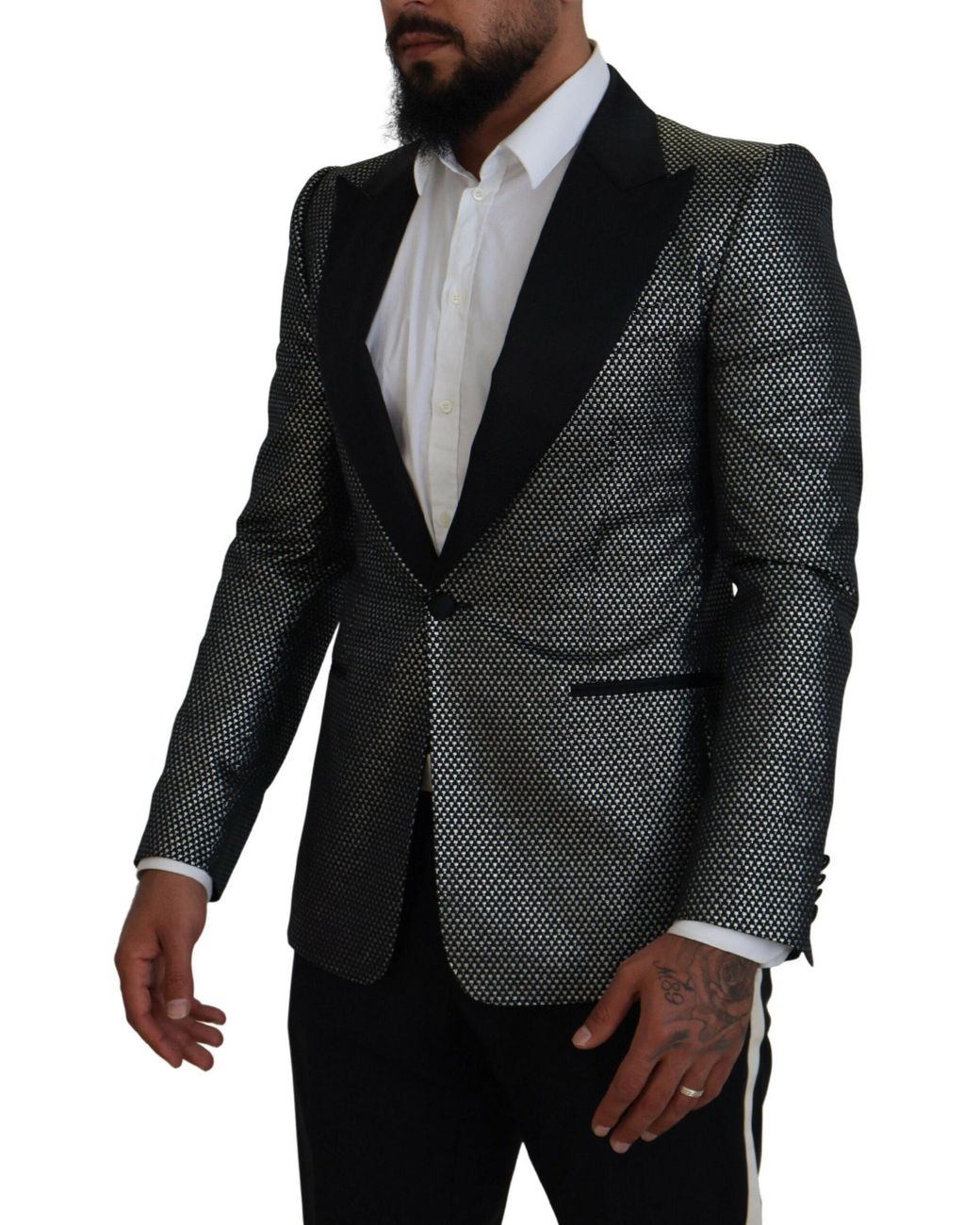 Dolce & Gabbana Black Elegant Jacquard Single Breasted Blazer for men