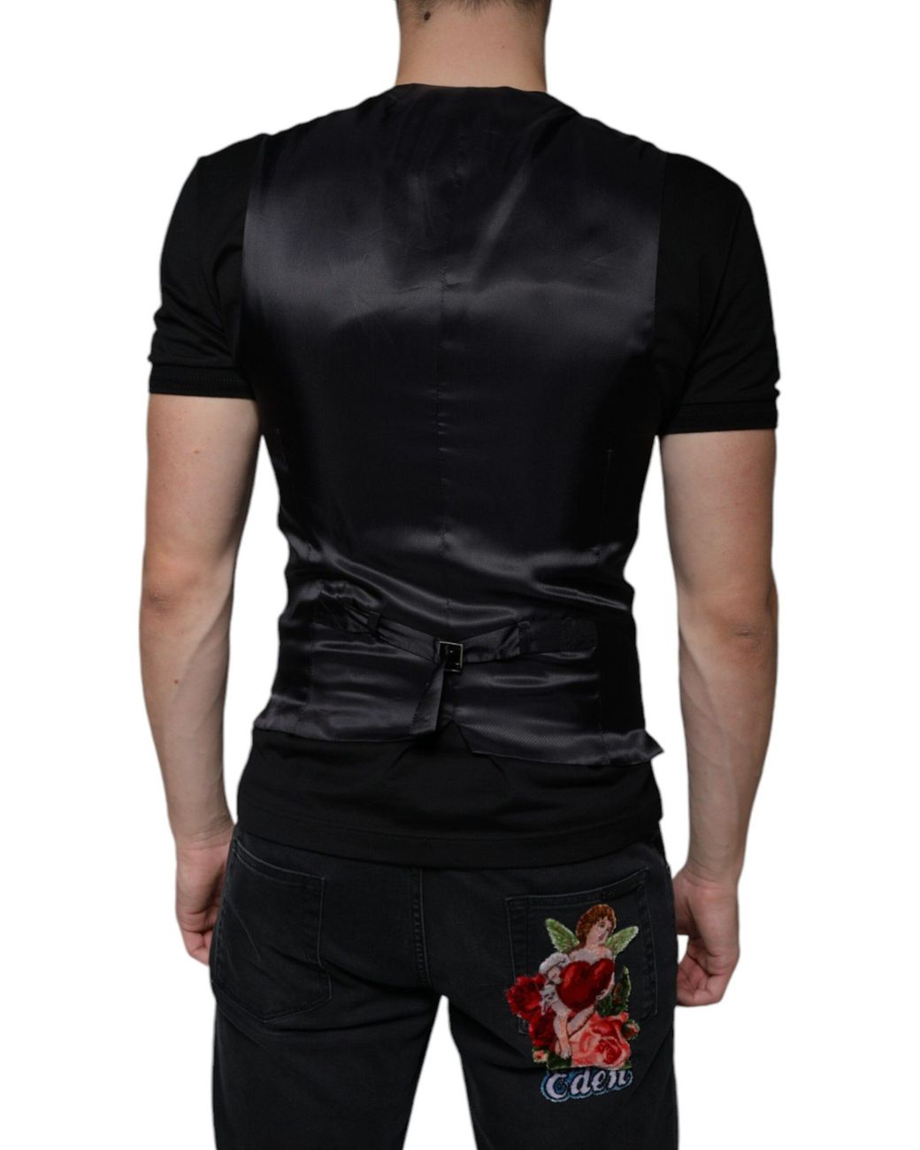 Dolce & Gabbana Black Leather Waistcoat Dress Formal Vest for men