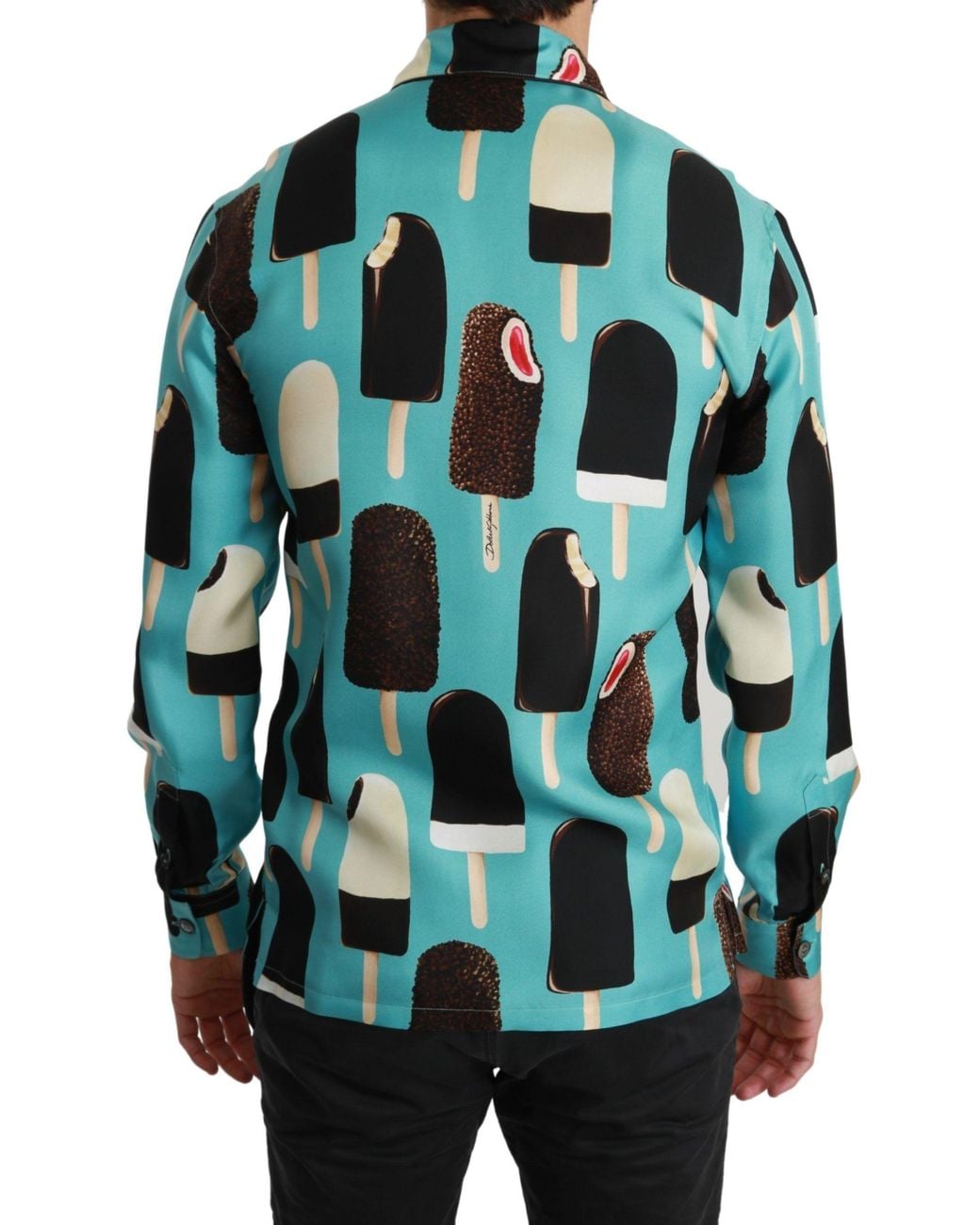 Dolce & Gabbana Blue Silk Ice Cream Print Casual Shirt for men