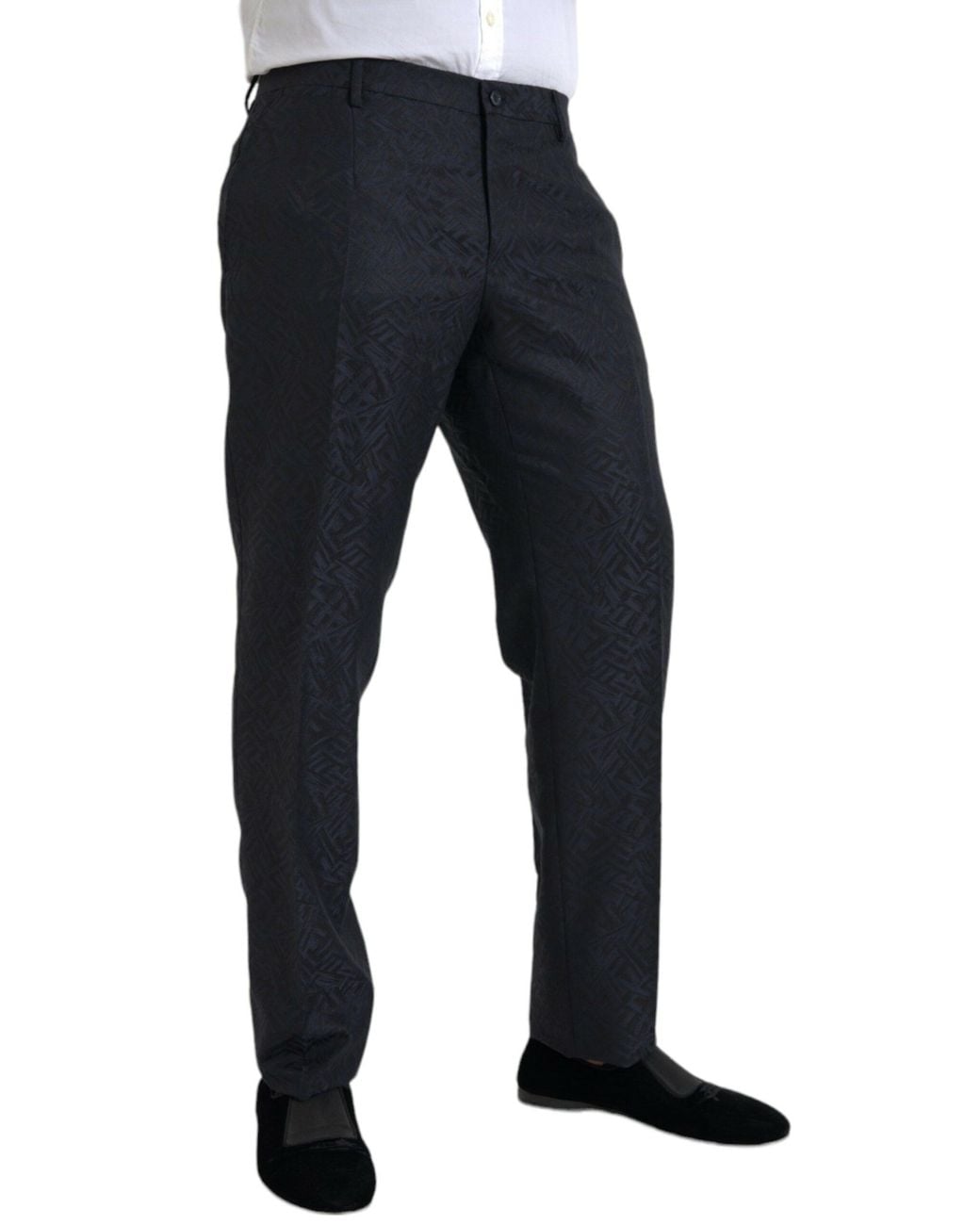 Dolce & Gabbana Blue Brocade Wool Skinny Dress Pants for men