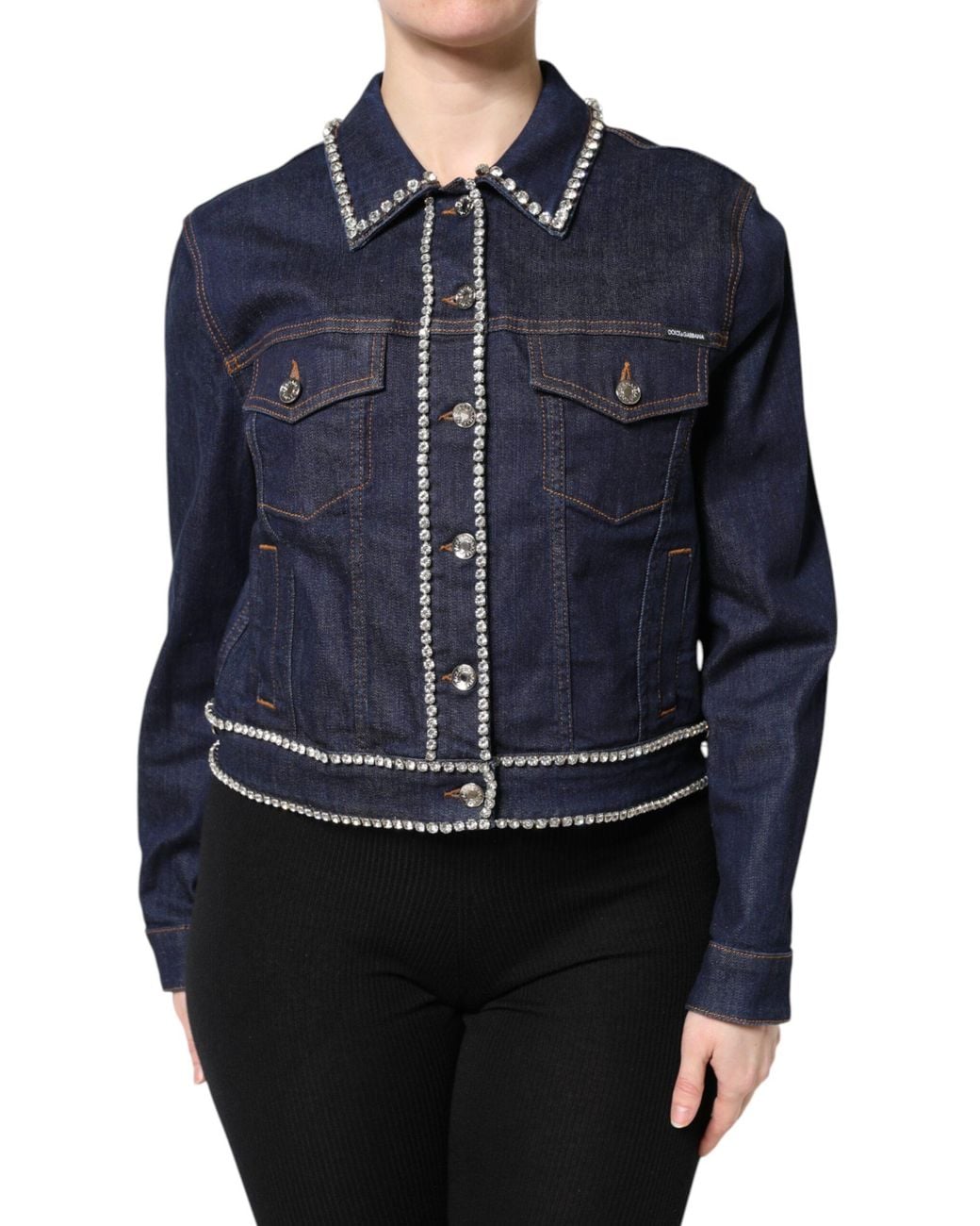 Dolce & Gabbana Blue Denim Cotton Crystal Embellished Jacket