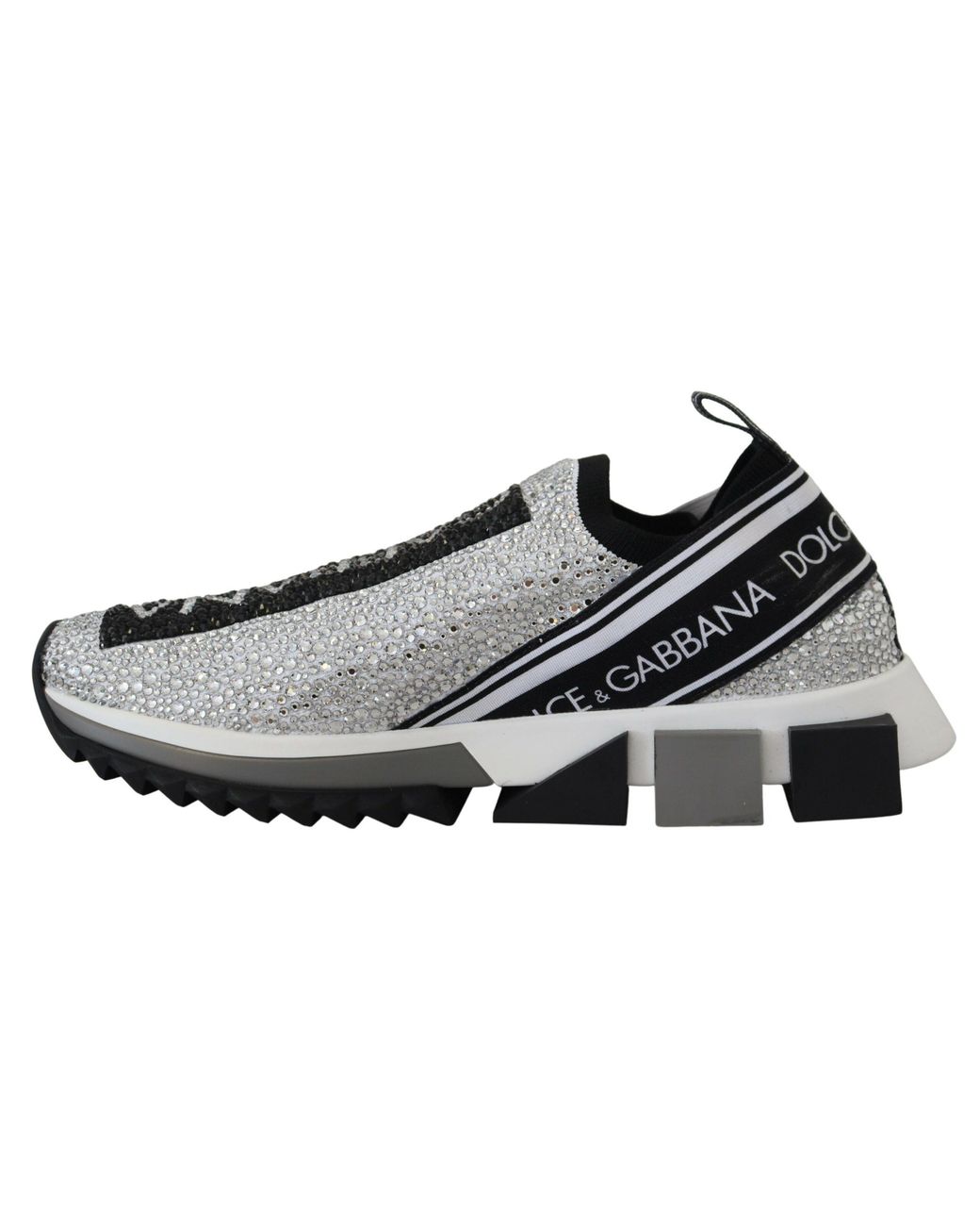 Dolce & Gabbana Black Silver Rhinestones Sorrento Sneakers Shoes