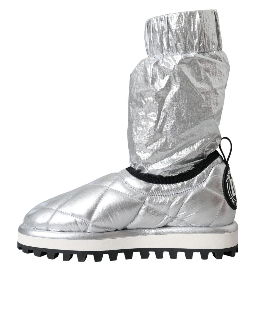 Dolce & Gabbana Gray Metallic Quilted Logo Patch Boot Shoes