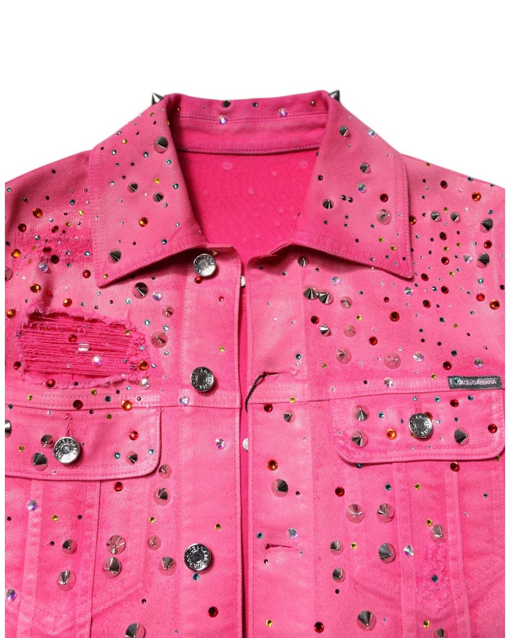 Dolce & Gabbana Pink Denim Jacket Crystal Studded for men
