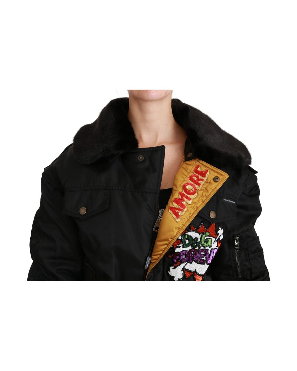 Dolce & Gabbana Black Queen Crown Sequined Bomber Jacket