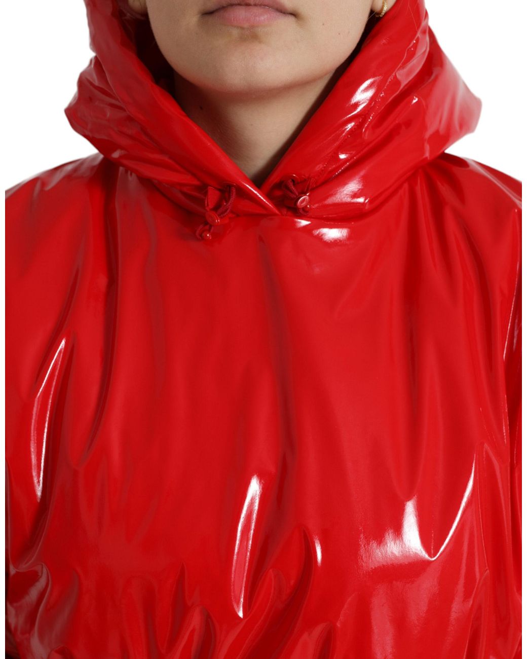 Dolce & Gabbana Red Shiny Hooded Cropped Short Coat Jacket