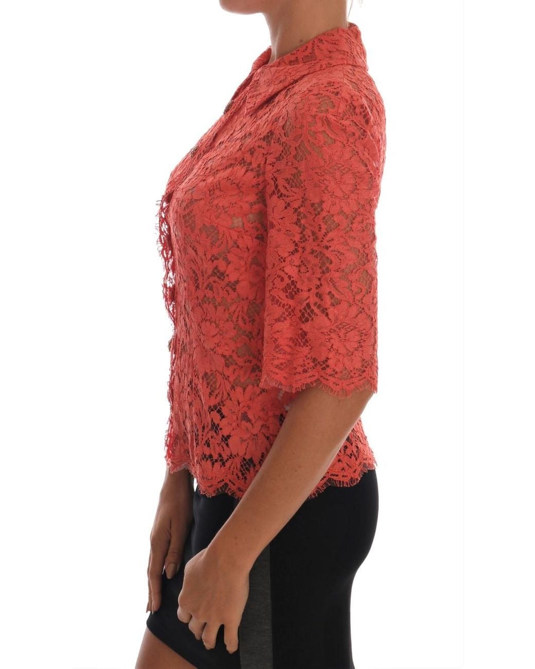 Dolce & Gabbana Red Elegant Floral Lace Crystal Cardigan Blouse