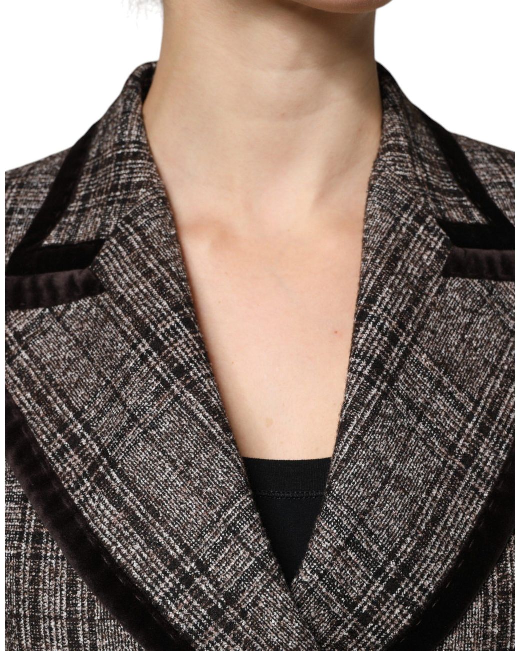 Dolce & Gabbana Black Plaid Long Sleeve Cropped Coat Jacket