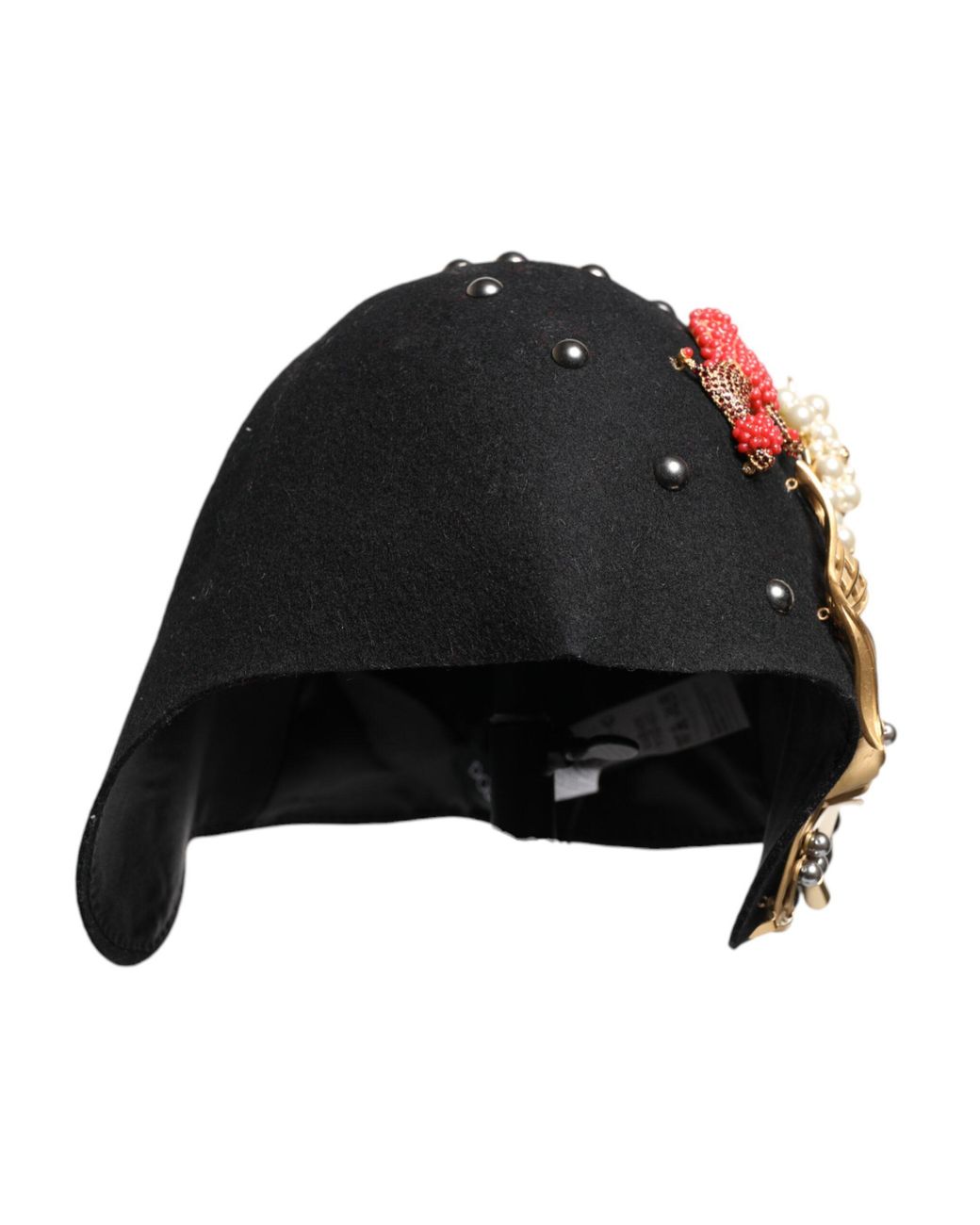 Dolce & Gabbana Black Wool Embellished Cloche Hat