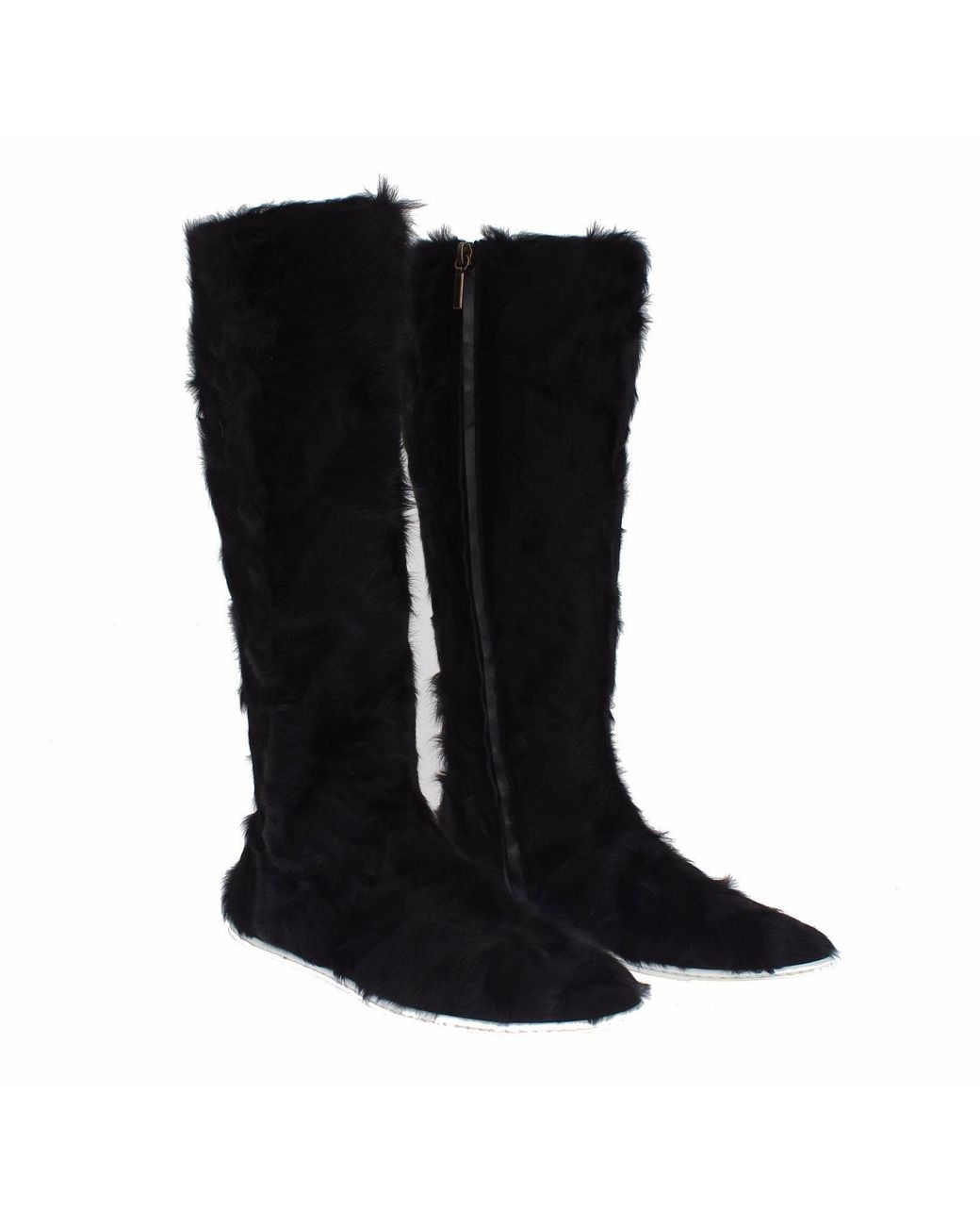 Dolce & Gabbana Black Xiangao Lamb Fur Leather Boots Shoes