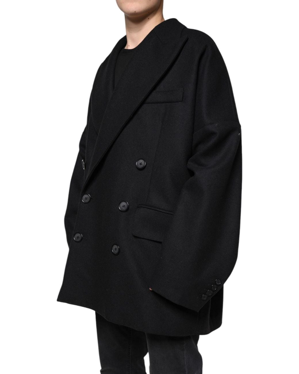 Dolce & Gabbana Black Wool Double Breasted Coat Jacket for men