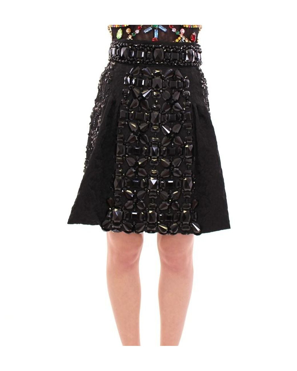 Dolce & Gabbana Black Crystal Handmade Above Knee Skirt