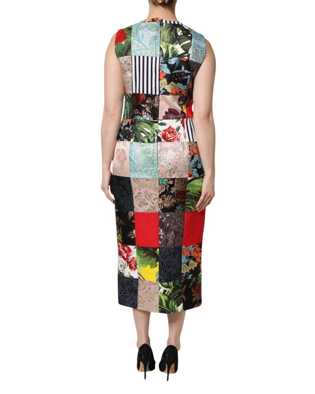 Dolce & Gabbana White Patchwork Sleeveless Sheath Dress