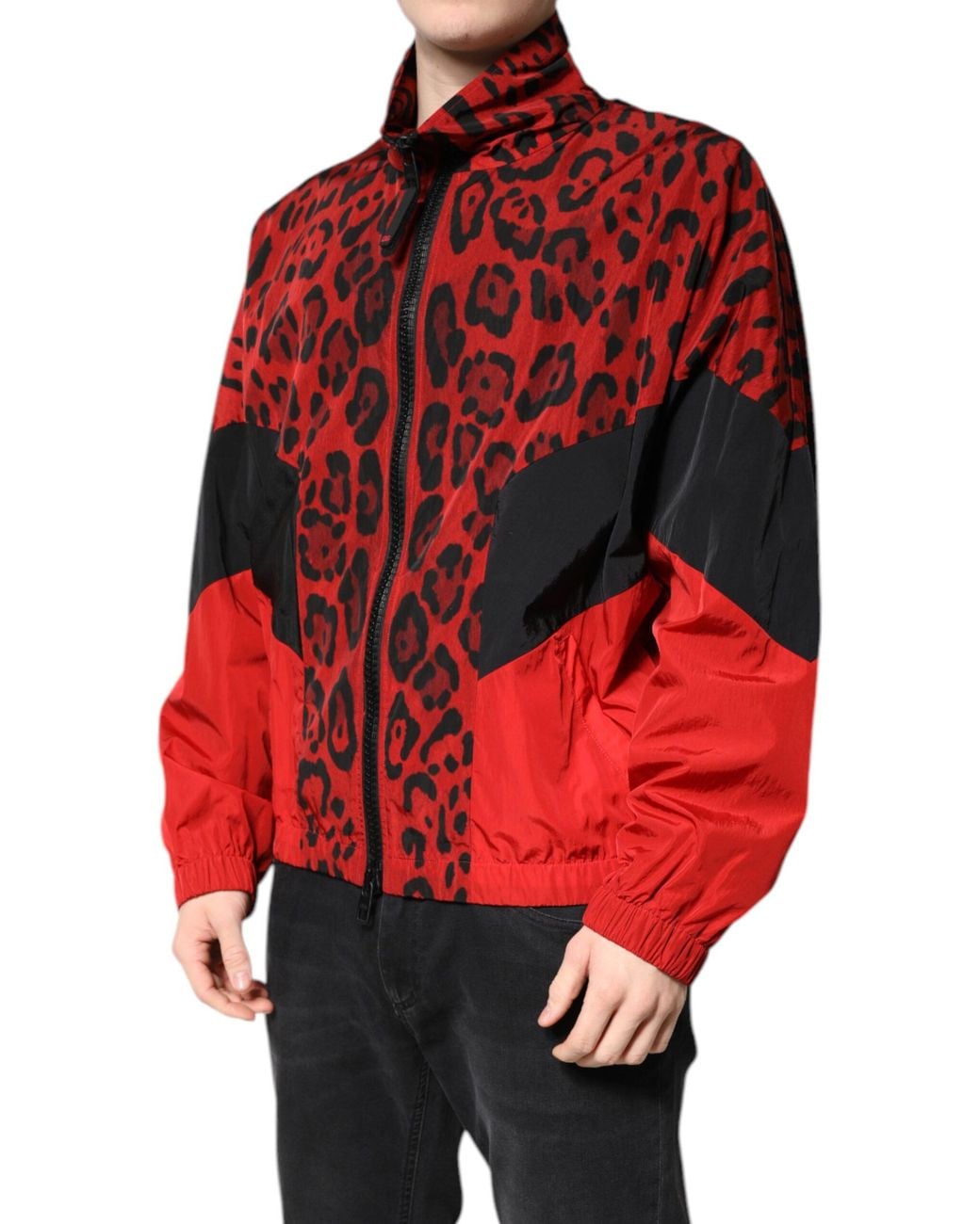 Dolce & Gabbana Red Leopard Print Track Jacket for men