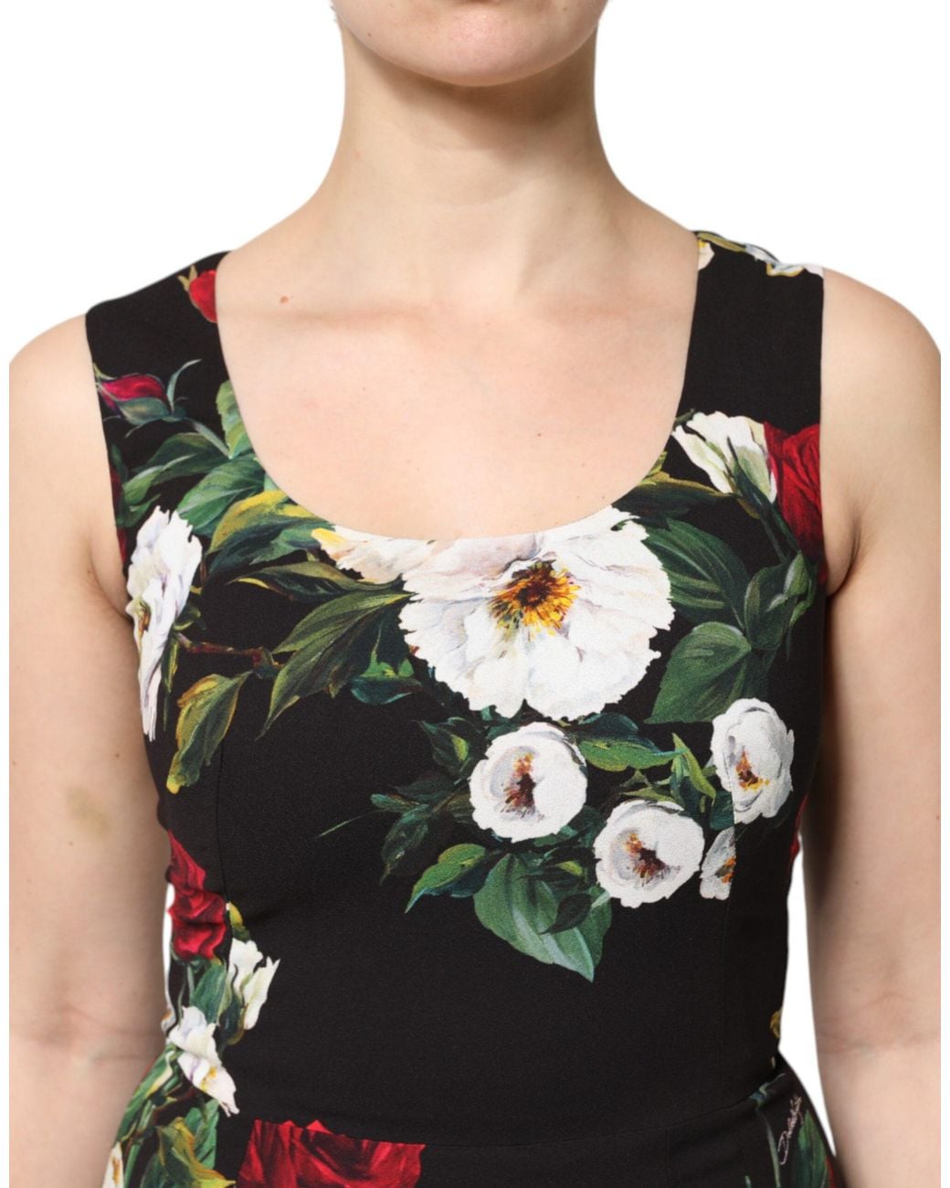 Dolce & Gabbana Black Floral Print Sleeveless Sheath Dress