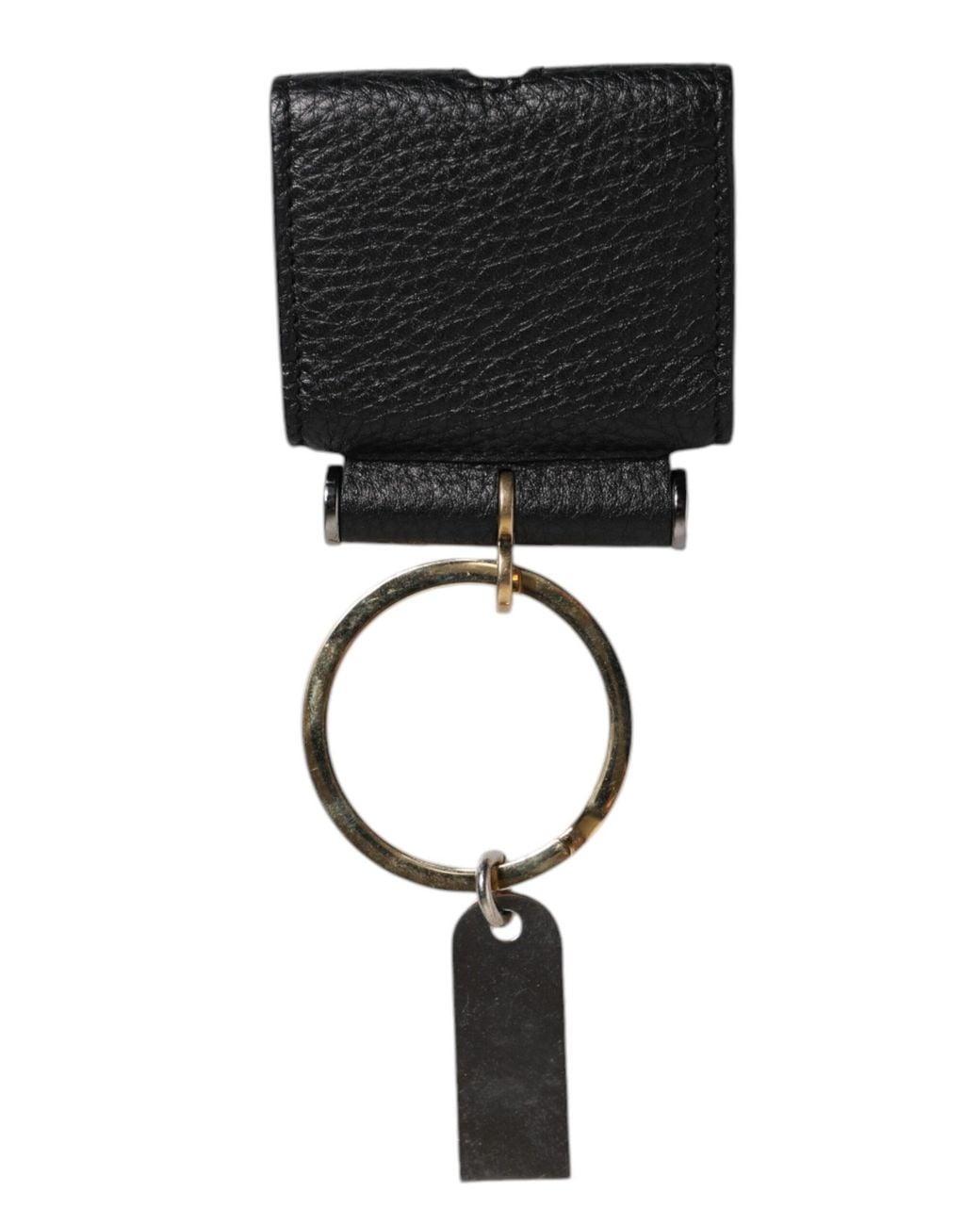 Dolce & Gabbana Black Leather Keychain With Metal Ring for men