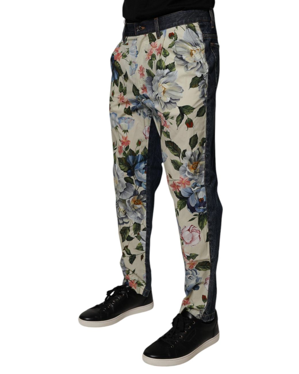 Dolce & Gabbana Black Floral Print Trousers for men
